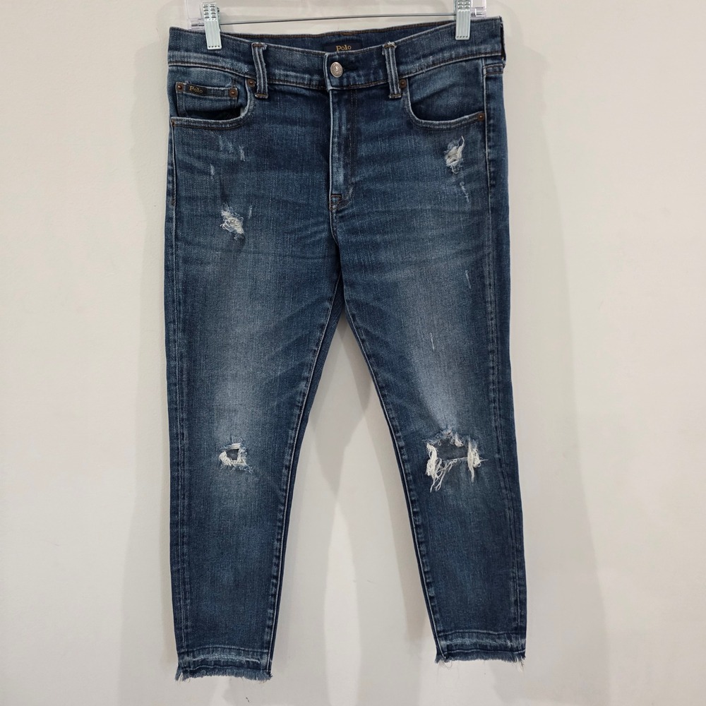 Polo Ralph Lauren Womens Jeans Size 30 Blue Tompkins Skinny Crop Distressed